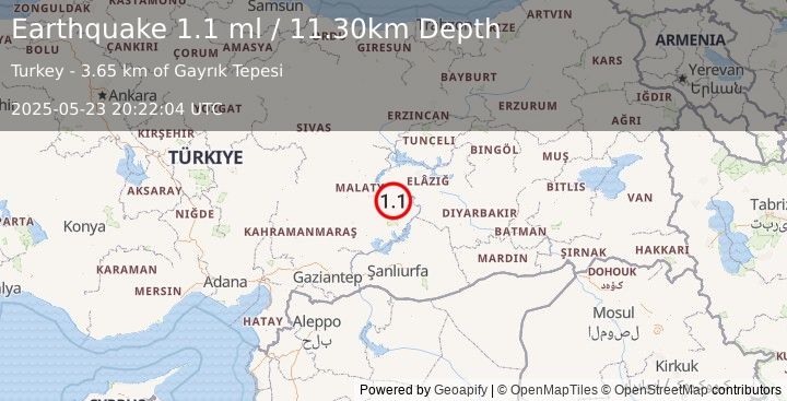 Earthquake EASTERN TURKEY (1.1 ml) (2025-05-23 20:22:04 UTC)