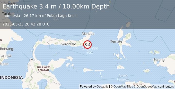 Earthquake MINAHASA, SULAWESI, INDONESIA (3.4 m) (2025-05-23 20:42:28 UTC)