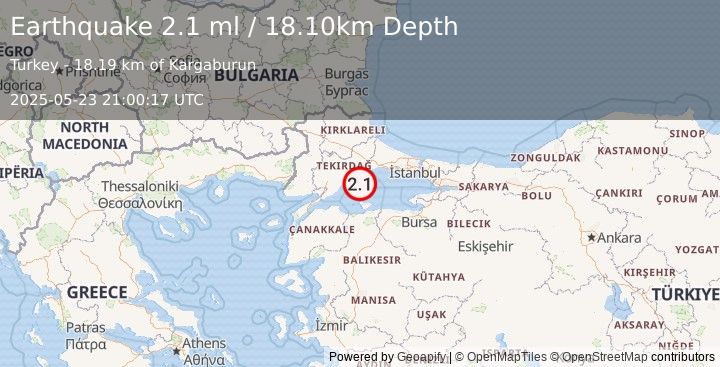 Earthquake WESTERN TURKEY (2.1 ml) (2025-05-23 21:00:17 UTC)