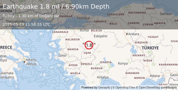 Earthquake WESTERN TURKEY (1.8 ml) (2025-05-23 21:56:55 UTC)
