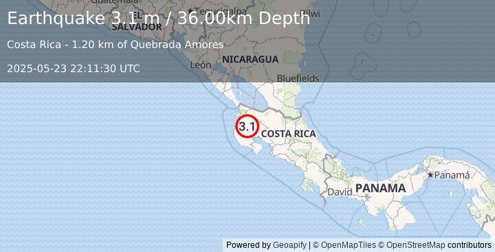 Earthquake COSTA RICA (3.1 m) (2025-05-23 22:11:30 UTC)
