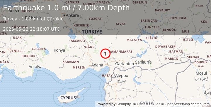 Earthquake CENTRAL TURKEY (1.0 ml) (2025-05-23 22:18:07 UTC)