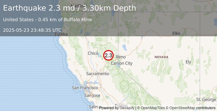 Earthquake NORTHERN CALIFORNIA (2.3 md) (2025-05-23 23:48:35 UTC)