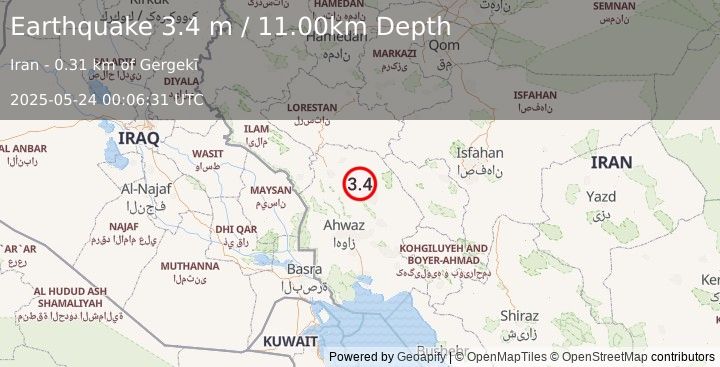 Earthquake WESTERN IRAN (3.4 m) (2025-05-24 00:06:31 UTC)