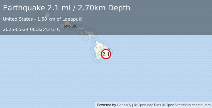 Earthquake ISLAND OF HAWAII, HAWAII (2.1 ml) (2025-05-24 00:32:43 UTC)