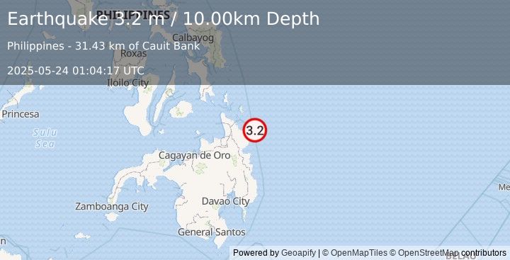 Earthquake MINDANAO, PHILIPPINES (3.2 m) (2025-05-24 01:04:17 UTC)