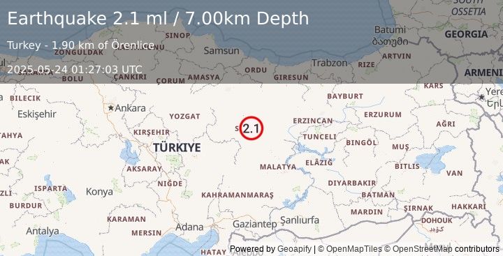 Earthquake CENTRAL TURKEY (2.1 ml) (2025-05-24 01:27:03 UTC)