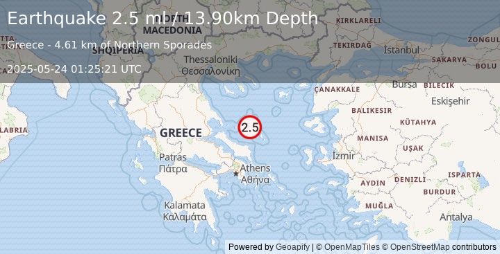 Earthquake AEGEAN SEA (2.5 ml) (2025-05-24 01:25:21 UTC)