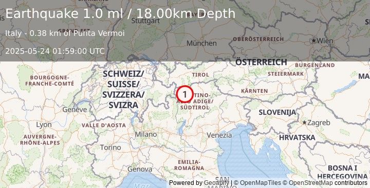 Earthquake NORTHERN ITALY (1.0 ml) (2025-05-24 01:59:00 UTC)