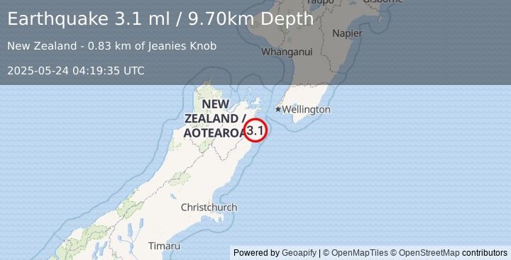 Earthquake COOK STRAIT, NEW ZEALAND (3.1 ml) (2025-05-24 04:19:35 UTC)