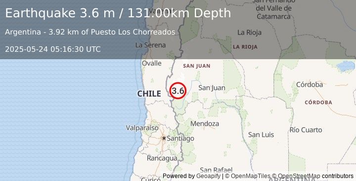 Earthquake SAN JUAN, ARGENTINA (3.6 m) (2025-05-24 05:16:30 UTC)
