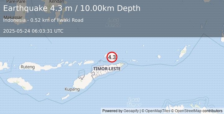 Earthquake KEPULAUAN BARAT DAYA, INDONESIA (4.3 m) (2025-05-24 06:03:31 UTC)