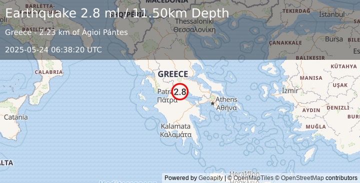 Earthquake GREECE (3.1 ml) (2025-05-24 06:38:19 UTC)
