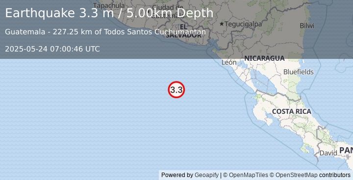 Earthquake OFF COAST OF CENTRAL AMERICA (3.0 m) (2025-05-24 07:00:54 UTC)