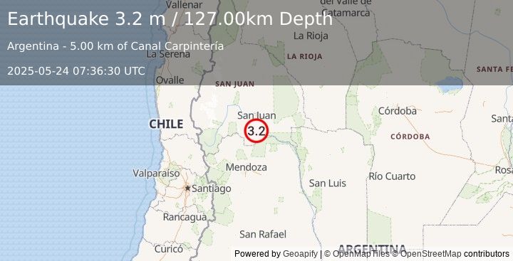 Earthquake SAN JUAN, ARGENTINA (3.2 m) (2025-05-24 07:36:30 UTC)
