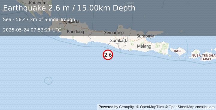 Earthquake JAVA, INDONESIA (2.6 m) (2025-05-24 07:53:21 UTC)