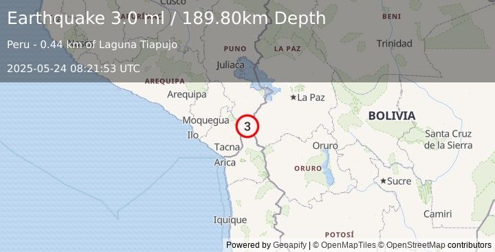 Earthquake SOUTHERN PERU (3.0 ml) (2025-05-24 08:21:53 UTC)