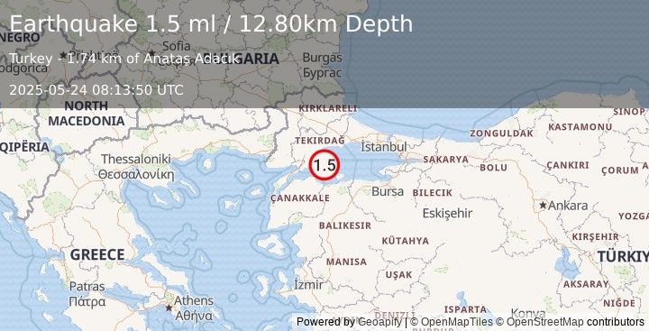Earthquake WESTERN TURKEY (1.5 ml) (2025-05-24 08:13:50 UTC)