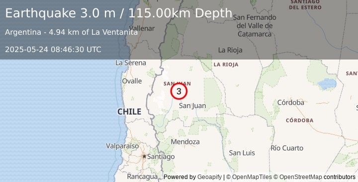 Earthquake SAN JUAN, ARGENTINA (3.0 m) (2025-05-24 08:46:30 UTC)