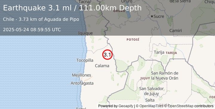 Earthquake ANTOFAGASTA, CHILE (3.1 ml) (2025-05-24 08:59:55 UTC)