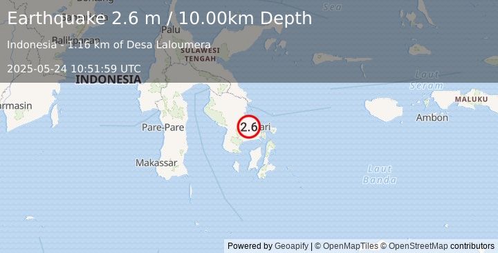 Earthquake SULAWESI, INDONESIA (2.6 m) (2025-05-24 10:51:59 UTC)