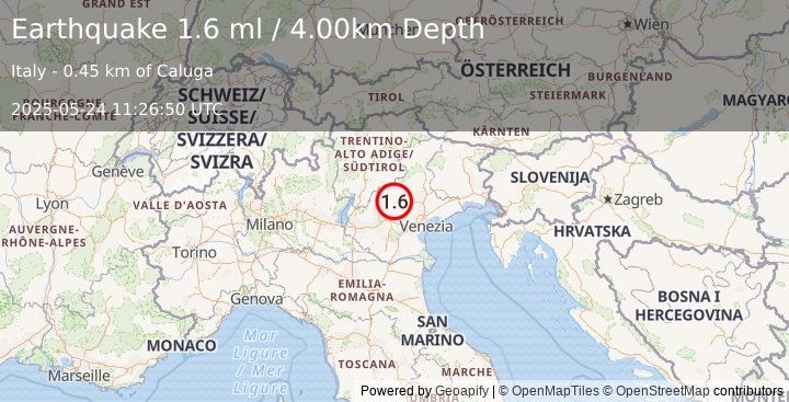 Earthquake NORTHERN ITALY (1.6 ml) (2025-05-24 11:26:50 UTC)