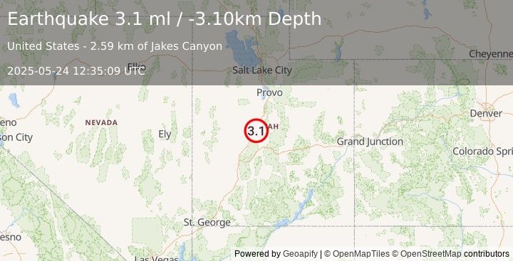 Earthquake UTAH (3.1 ml) (2025-05-24 12:35:09 UTC)