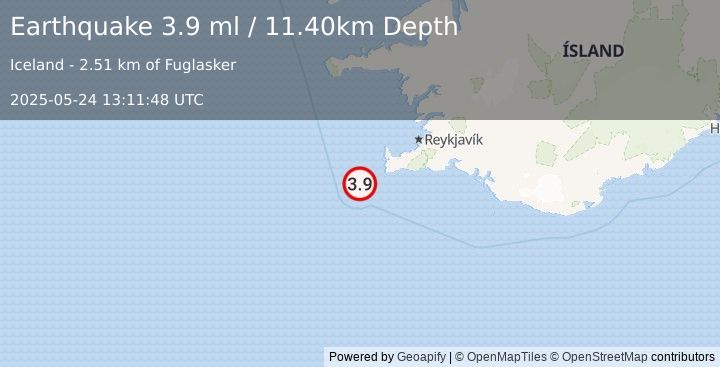 Earthquake ICELAND REGION (3.9 ml) (2025-05-24 13:11:48 UTC)