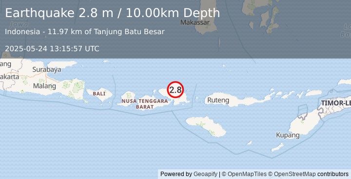 Earthquake SUMBAWA REGION, INDONESIA (2.8 m) (2025-05-24 13:15:57 UTC)