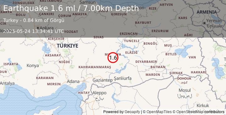Earthquake EASTERN TURKEY (1.6 ml) (2025-05-24 13:34:41 UTC)