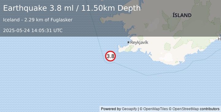Earthquake ICELAND REGION (3.8 ml) (2025-05-24 14:05:31 UTC)