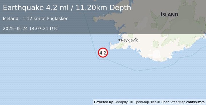 Earthquake ICELAND REGION (4.2 ml) (2025-05-24 14:07:21 UTC)