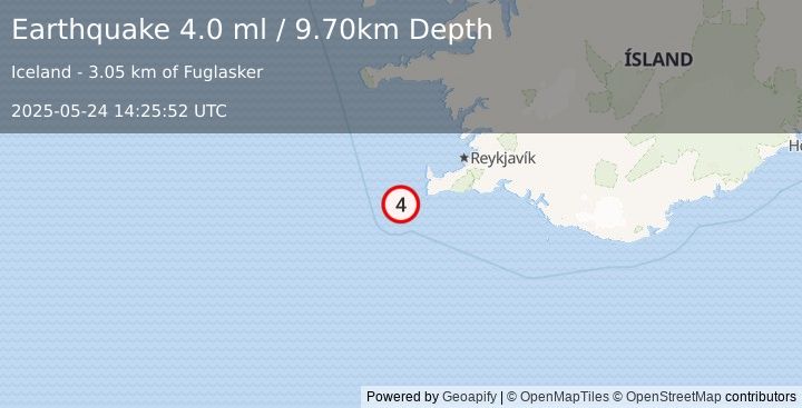 Earthquake ICELAND REGION (4.0 ml) (2025-05-24 14:25:52 UTC)