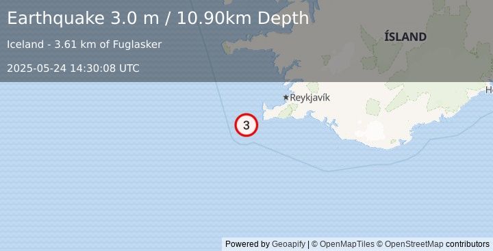 Earthquake ICELAND REGION (3.0 m) (2025-05-24 14:30:08 UTC)