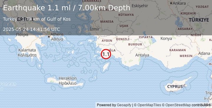 Earthquake DODECANESE IS.-TURKEY BORDER REG (1.1 ml) (2025-05-24 14:41:56 UTC)
