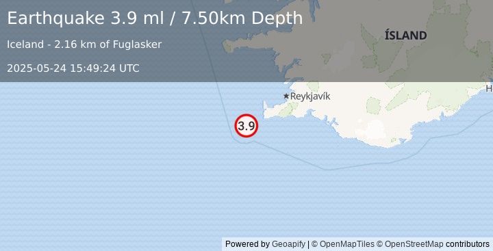 Earthquake ICELAND REGION (3.9 ml) (2025-05-24 15:49:24 UTC)