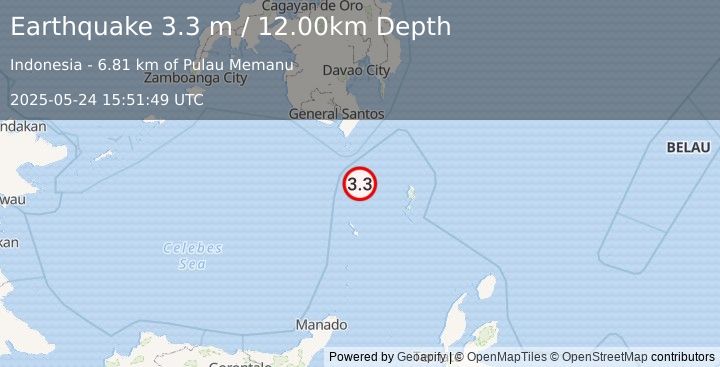 Earthquake KEPULAUAN SANGIHE, INDONESIA (3.3 m) (2025-05-24 15:51:49 UTC)
