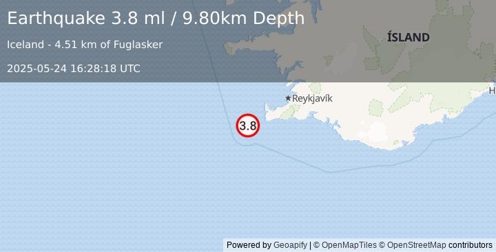 Earthquake ICELAND REGION (3.8 ml) (2025-05-24 16:28:18 UTC)
