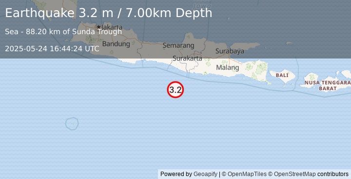 Earthquake JAVA, INDONESIA (3.2 m) (2025-05-24 16:44:24 UTC)