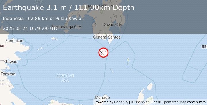 Earthquake CELEBES SEA (3.1 m) (2025-05-24 16:46:00 UTC)