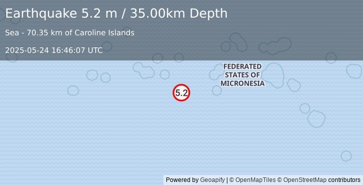 Earthquake STATE OF CHUUK, MICRONESIA (4.9 mb) (2025-05-24 16:46:00 UTC)
