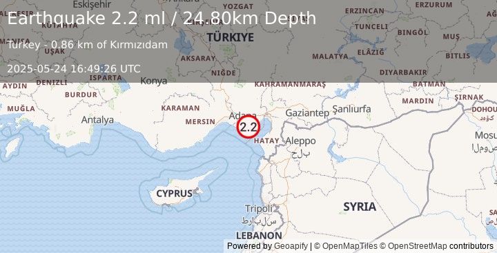Earthquake CENTRAL TURKEY (2.2 ml) (2025-05-24 16:49:26 UTC)