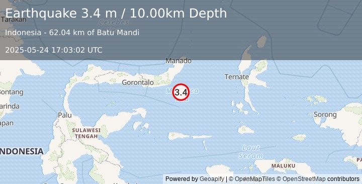 Earthquake MINAHASA, SULAWESI, INDONESIA (3.4 m) (2025-05-24 17:03:02 UTC)