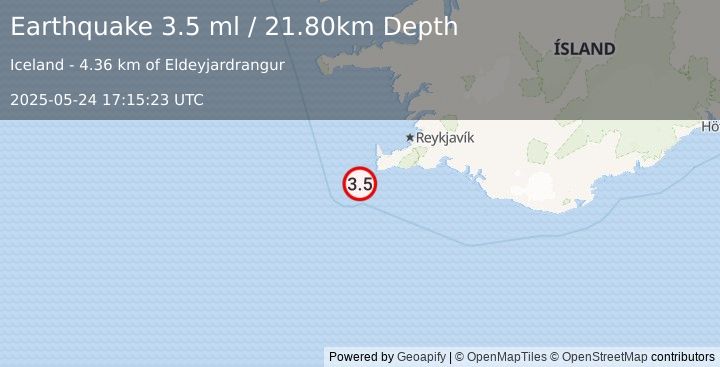 Earthquake ICELAND REGION (3.9 ml) (2025-05-24 17:15:22 UTC)