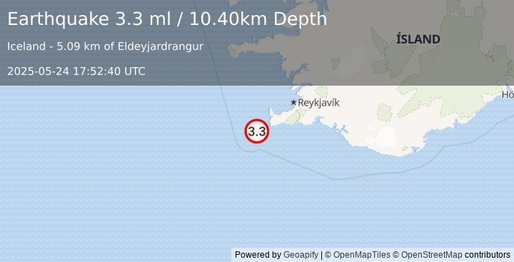 Earthquake ICELAND REGION (3.3 ml) (2025-05-24 17:52:40 UTC)