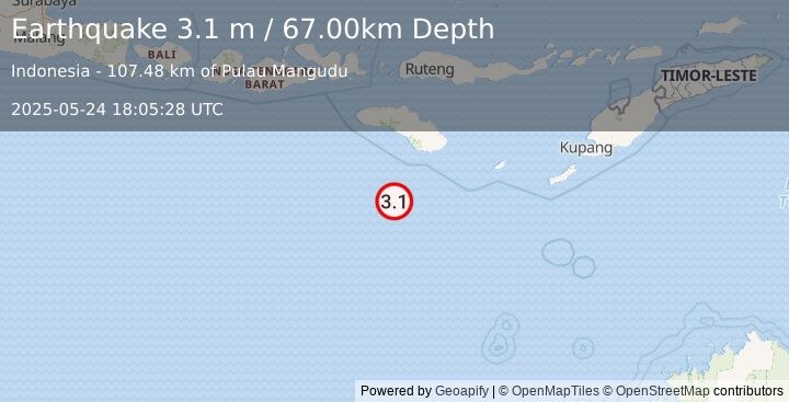 Earthquake SOUTH OF SUMBA, INDONESIA (3.1 m) (2025-05-24 18:05:28 UTC)