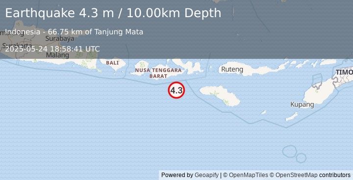 Earthquake SUMBAWA REGION, INDONESIA (4.3 m) (2025-05-24 18:58:41 UTC)