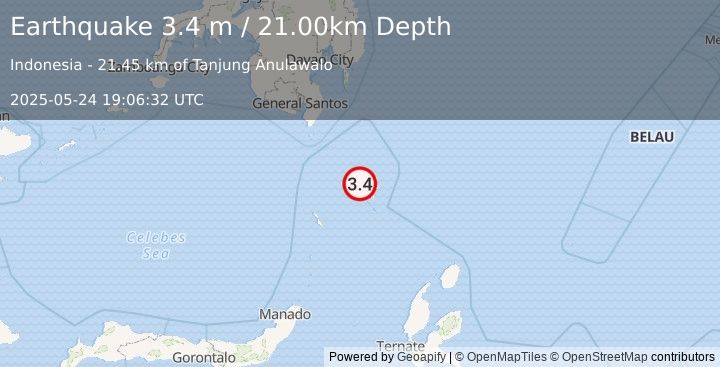 Earthquake KEPULAUAN TALAUD, INDONESIA (3.4 m) (2025-05-24 19:06:32 UTC)