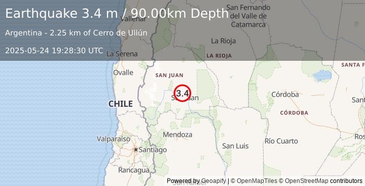 Earthquake SAN JUAN, ARGENTINA (3.4 m) (2025-05-24 19:28:30 UTC)