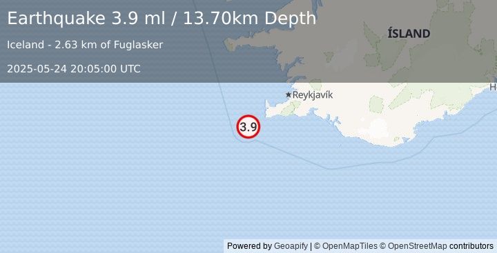 Earthquake ICELAND REGION (3.9 ml) (2025-05-24 20:05:00 UTC)